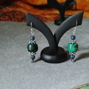 Hand Crafted Chrysocolla And Sodalite Beaded Earrings
